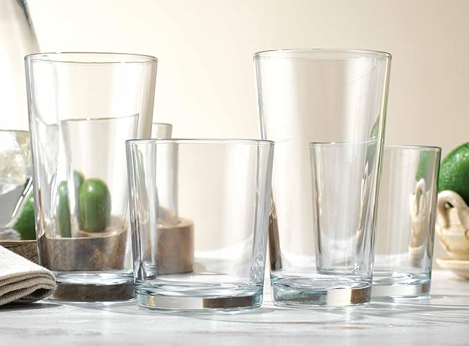 Glaver's Drinking Glasses Set of 12. Glassware set, 6 Highball Glass Cups, 6 Whiskey glasses.17 oz Tall Glass Set and 13 oz Rock Glasses. Classic Drinkware Set
