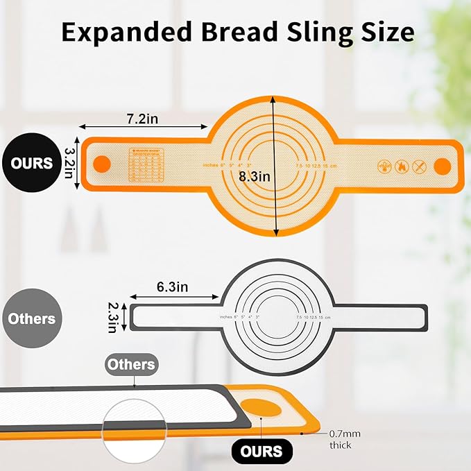 12-Piece Measuring Cups and Spoons Set with Stackable Measuring Cup, Lid, and 2 Orange Silicone Bread Slings(Oval and Round), BPA-Free, Dishwasher Safe, Baking Accessories