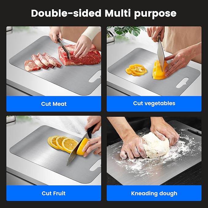 100% Pure Titanium Cutting Boards for Kitchen, Double-Sided Chopping Board for Cutting Meats, Fruits And Vegetables, Food Grade, Easy to Clean (S - 11.2 x 7.7 inch)