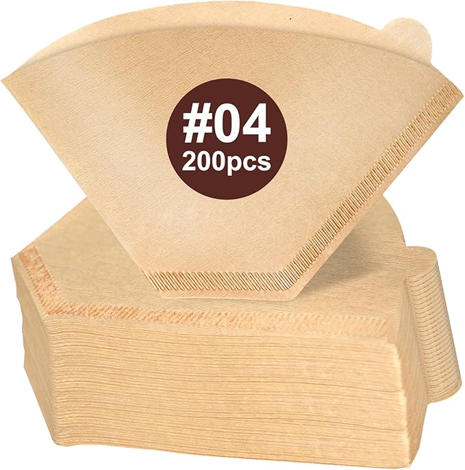 Coffee Filters #4, 200PCS 4 Cone Paper Coffee Filter 8-12 Cup, Unbleached Brown Reusable No 4 Filters Fits for Pour Over and Drip Coffee Maker, Suitable for Home, Coffee Shop Small Business