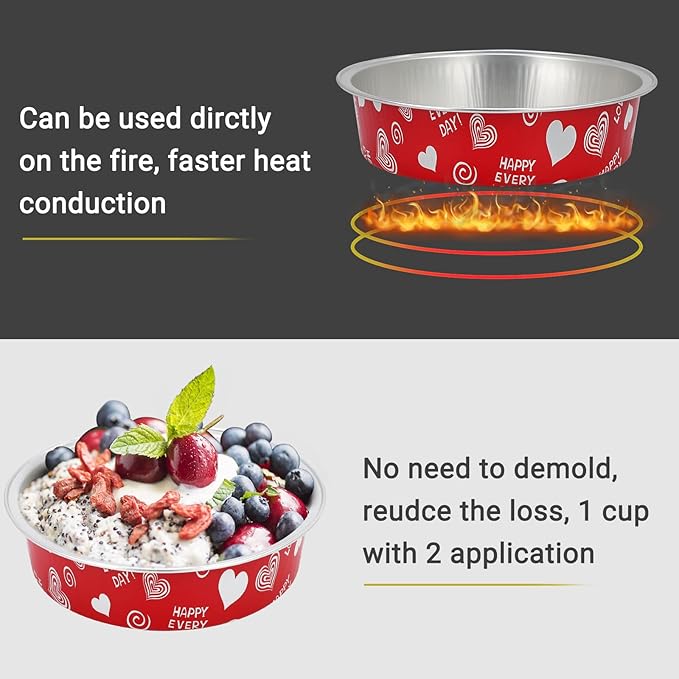 Beasea Mini Pie Pans with Lids Disposable, Set of 100 Pack 4” 8oz Red Aluminum Baking Foil Tins Small Round Tart Container for Individual Cupcake Cheesecake Ramekin Dessert Muffin Quiche Oven Dishes