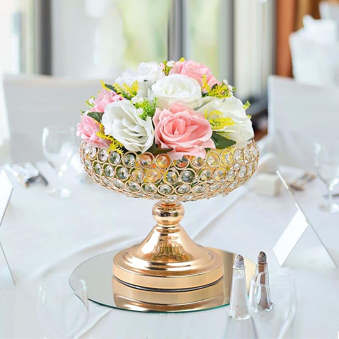 Crystal Fruit and Dessert Bowl Set, Elegant Centerpiece for Party Table (Golden, Bowl Shaped, 2 Pcs)
