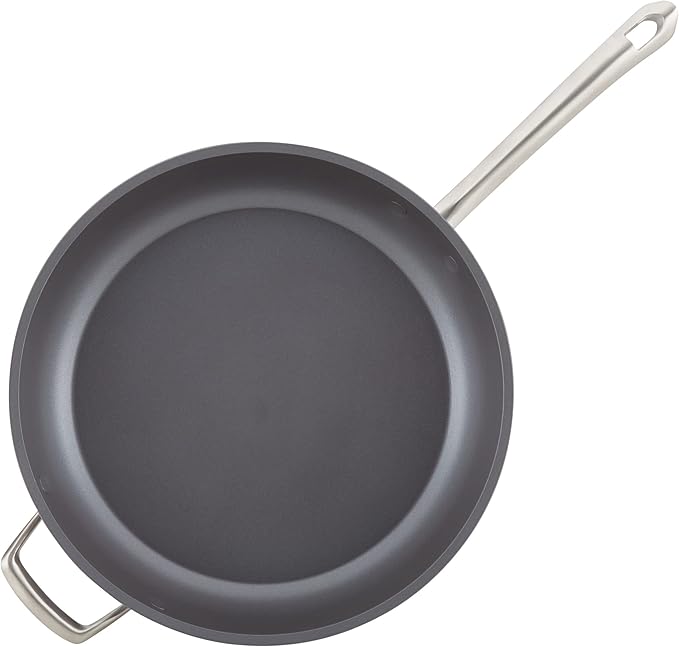 Anolon Accolade Forged Hard Anodized Nonstick Deep Frying Pan / Skillet with Helper Handle and Lid, 12 Inch - Moonstone Gray