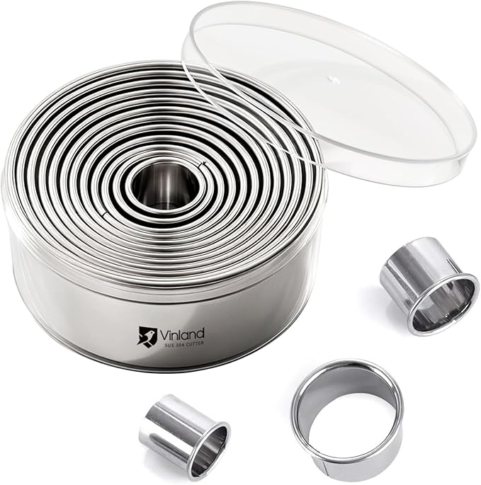 12-Piece 304 Stainless Steel Biscuit Cutter Set, Round Cookie Cutters for Baking (1/2/3/4/5'') with PP Storage Box, Dough Pastry Cake Circle Cutting Ring Molds, Non-Rust Double Thickness & 2.1‘’ High
