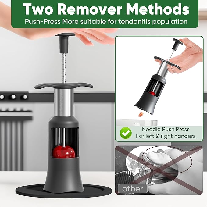 2 in 1 Cherry Pitter Remover Tool, Premium Quick Release Cherry Pitter, Press & Push Type, Large 33mm Cherry Seed Remover, Durable, Food Grade Stainless Steel & PP Plastic, More Labor Saving