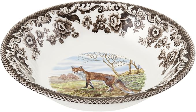 Spode Woodland Ascot Cereal Bowl, Red Fox – 8" Fine Earthenware Bowl Made in England, Versatile for Oatmeal, Salads & Desserts, Charming Wildlife Design – Microwave & Dishwasher Safe