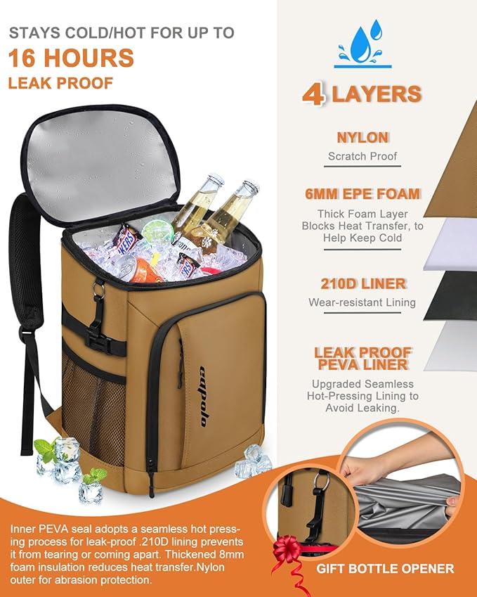 Capolo 36/45 Cans Cooler Backpack Insulated Waterproof for Women Men Lunch Backpack Coolers Leak Proof Soft Cooler Bags