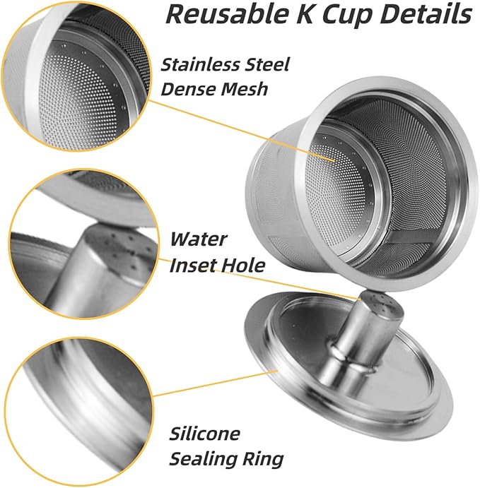 2 Pack Reusable K Cups for Keurig, Stainless Steel Reusable K Pods Coffee Filter, Refillable K Cups Compatible with Keurig 2.0 and 1.0 (2 Pack)
