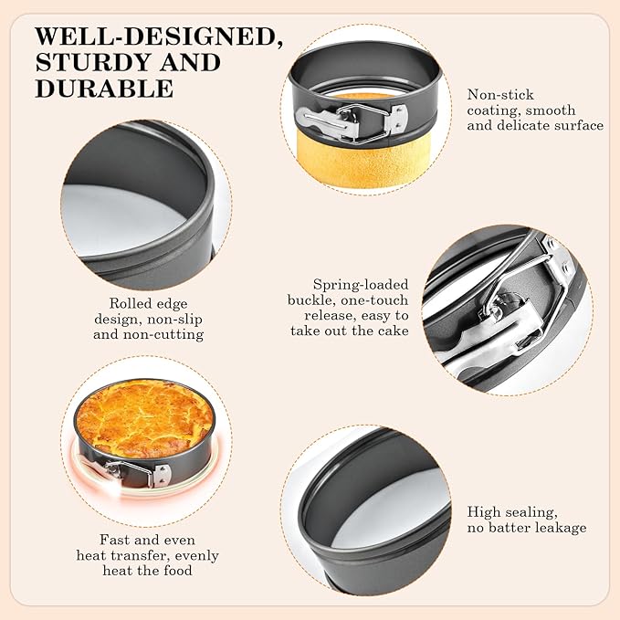 8 Pcs 4.8 Inch Springform Pans, Mini Round Cheesecake Pans with Removable Bottom, Steel Nonstick Cake Pans for Baking, Pizzas and Quiches