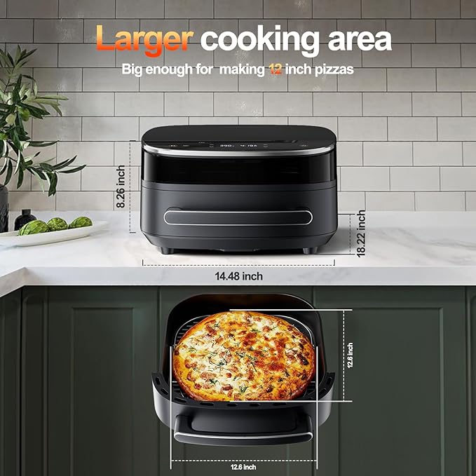 Pizza Air Fryer,11-IN-1 Large Air Fryers, Non Toxic,Max Crisp, Air Fry, Air Roast, Reheat, Dehydrate, Max Crisp Technology with 450F,6QT