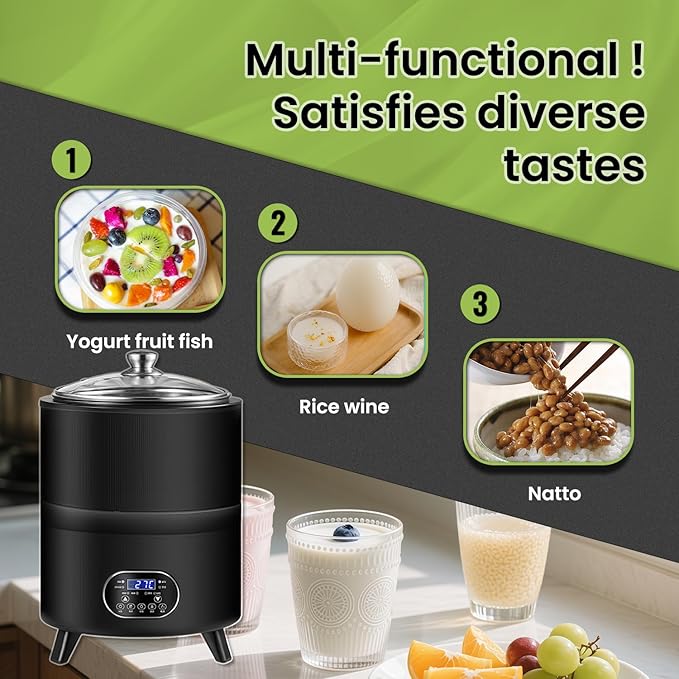 8L/8qt Yogurt Maker Machine, Yogurt Maker with Time and Temperature Control, Commercial Yogurt Maker, Black garlic fermentation machine, Sweet Rice Wine Maker for Home (black, 8L)