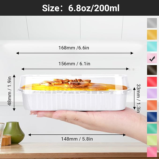 EUSOAR Disposable Ramekins, 50pcs 6.8oz White Mini Cake Loaf Pans with Lids, Aluminum Foil Ramekins Muffin Liners Baking Cups Containers Holders Creme Brulee Tins for Birthday Wedding Party