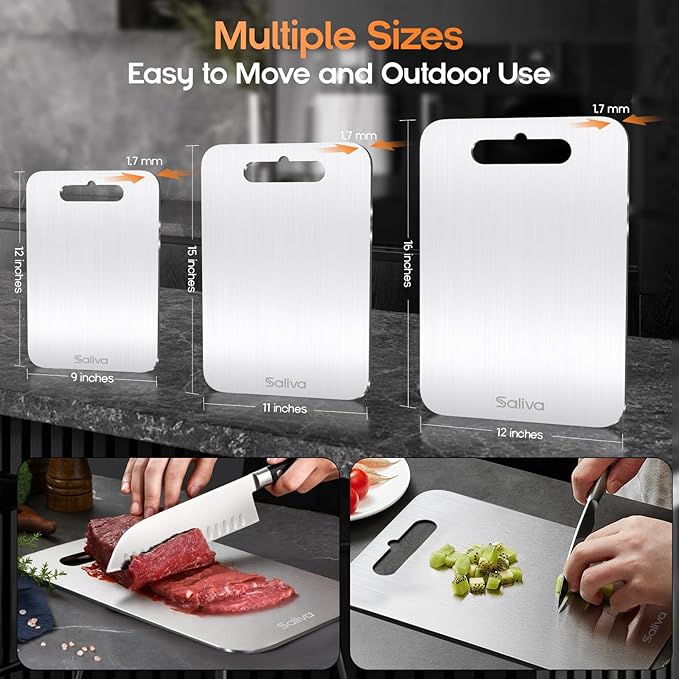 Saliva Titanium Cutting Boards for Kitchen, Cutting Board Double Sided Food Grade, Dishwasher Safe, No Blunt Knife, Chopping Boards with Handle for Meat, Fruit & Vegetable (15x11in)