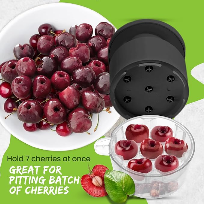 7-Hole Cherry Pitter, Hand Push Cherry Pitter Tool Pit Remover, Must Have Cherry Seed Remover, Quickly Pitting Cherries for Cherry Jam, Pies (Black)