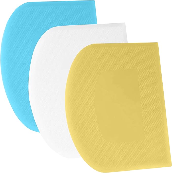 SURDOCA Dough Scraper Bench Scraper - 3P 7.1x4.9" Plastic Flexible Bowl Scraper, Sharp Edge & Angles Cake Scraper. Non-Slip Bakeware Decorating Tools Sculpting & Modeling Tools - Yellow+White+Blue
