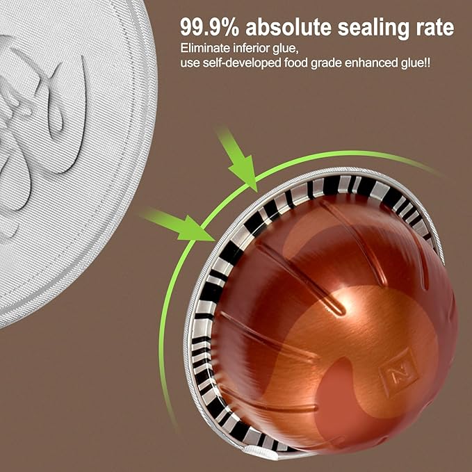 Aluminum Foils Lids for Reusable Nespresso Pods Vertuo,Foil Lids Seals for Refillable Vertuoline Capsules Coffee Pods, With Nespresso VertuoLine Capsules/Machine(100 pcs)