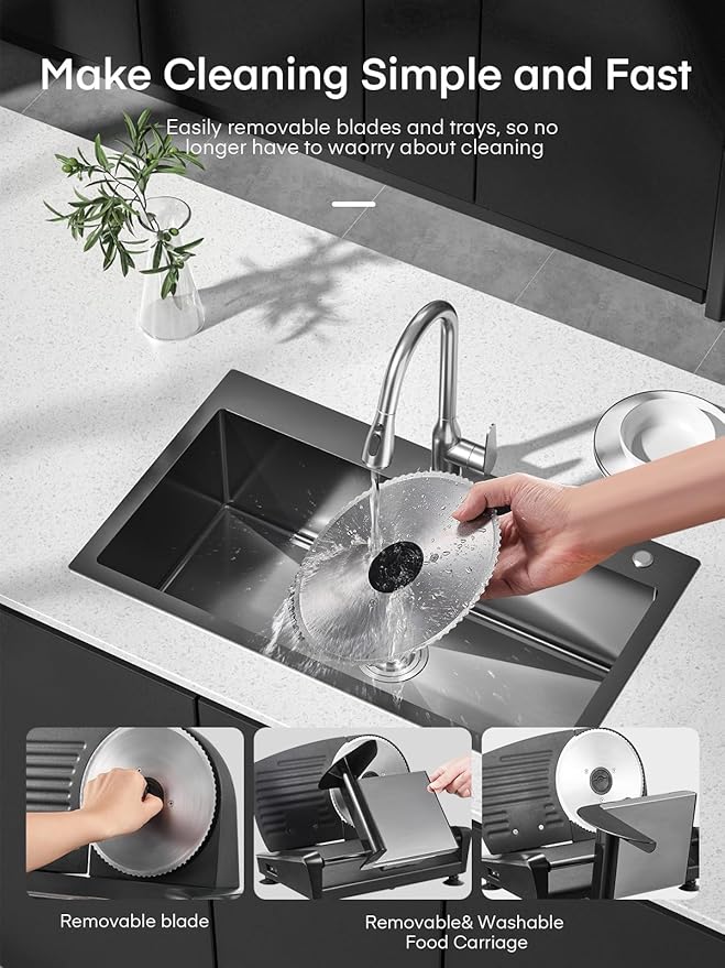 FOHERE Electric Meat Slicer 200W Deli Slicer for Home with Removable Two 7.5” Blades, 0-15mm Precision Thickness Adjustment Knob Cut Deli Food, Meat Ham Bread Fruit, Include Food Carriage, Black