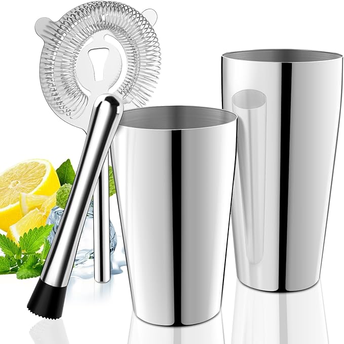 Mixology Bartender Kit, 4-Piece Pro Stainless Steel Cocktail Shaker Set, bar Set Cocktail Shaker Set, Cocktail Tin for Bartending