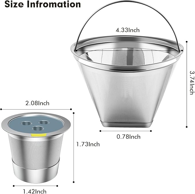 Stainless Steel Reusable Coffee Filter Compatible with Coffee Maker, Reusable Coffee Pods with 4 Cone Coffee Filters, Reusable Coffee Filters for Ninja CFP201 CFP300 CFP301 CFP307