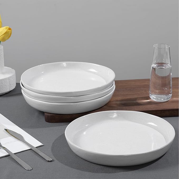 Ceramic Dinner Plates Set - 10 Inch Stoneware Plates, 4pcs Porcelain Plate, Dinnerware Dish set for Kitchen, Microwave Safe, Dishwasher Safe, Scratch Resistant,White