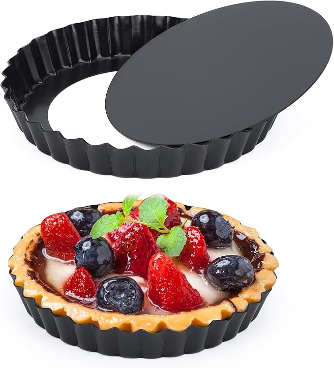 Beasea 6 Inch Tart Pan, 2pcs Small Tart Pie Pans with Removable Bottom Mini Non Stick Pie Tin Container Pan Loose Bottom Fluted Quiche Baking Pan for Fruit Tart Quiche Cakes