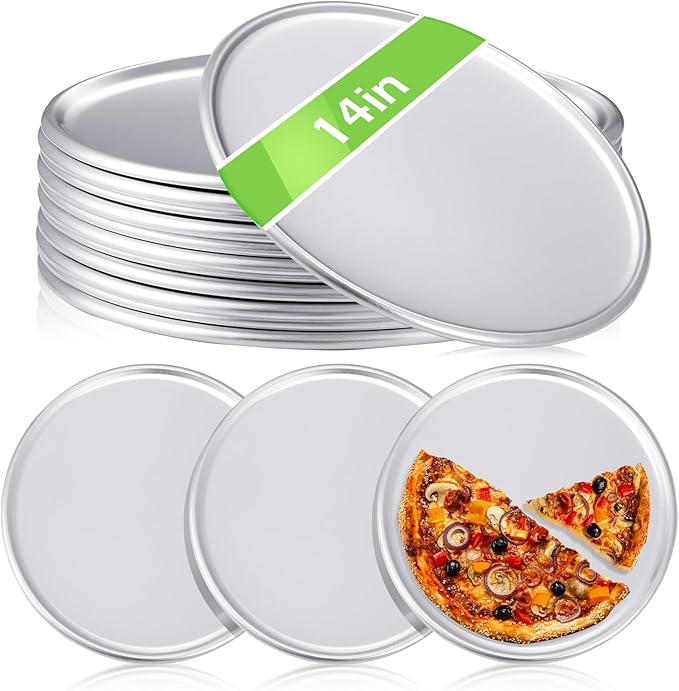 12 Pieces Pizza Pan Bulk Restaurant Aluminum Pizza Pan Set Round Pie Cake Plate Rust Free Cake Tray for Oven Baking Home Kitchen Restaurant Easy Clean(14 Inch)