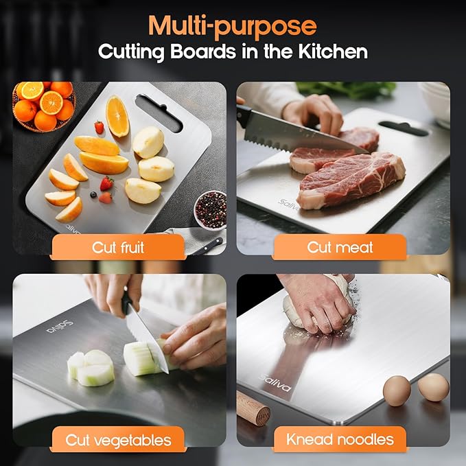 Saliva Titanium Cutting Boards for Kitchen, Cutting Board Double Sided Food Grade, Dishwasher Safe, No Blunt Knife, Chopping Boards with Handle for Meat, Fruit & Vegetable (15x11in)