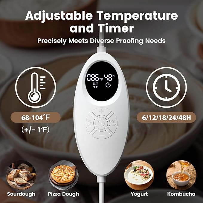 Folding Bread Proofing Box with 68-104℉ Temp Control & 48H Timer, Dough Proofer with Metal Rack, Proofing Box for Sourdough, Bread Baking, Pizza, Yogurt, Kombucha, Space-Saving & 5-Layer Fabric