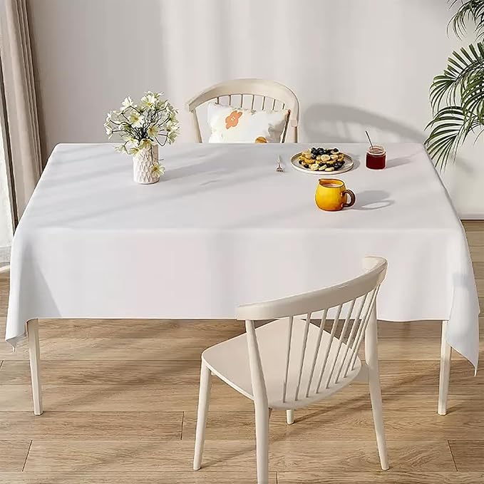 10 Pack White Square Tablecloths, 60 x 102 Inch Stain Resistant and Wrinkle Polyester Fabric Washable Table Clothes Cover for 6 Foot Table, Wedding, Reception Banquet, Birthday Party