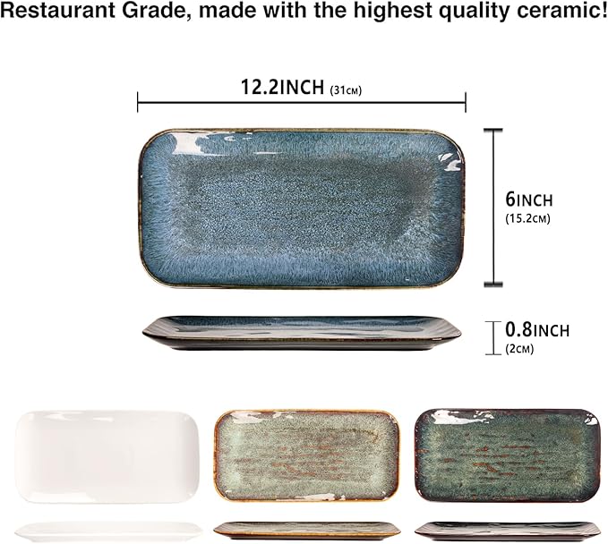 Porcelain Dinner Plates, Serving platters for entertaining, for Fruit, cheese, snack, Bread, cupcake, Salad - Scratch Resistant durable, Microwave, Dishwasher Safe, four colors 4 PCS