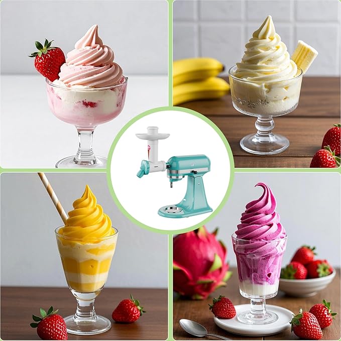 Dairy Free Ice Cream Maker Attachment for KitchenAid Stand Mixer, Frozen Yogurt and Sorbet Maker, Soft Serve Dessert Machine, Dishwasher Safe for Kitchen aid Ice Cream Attachment