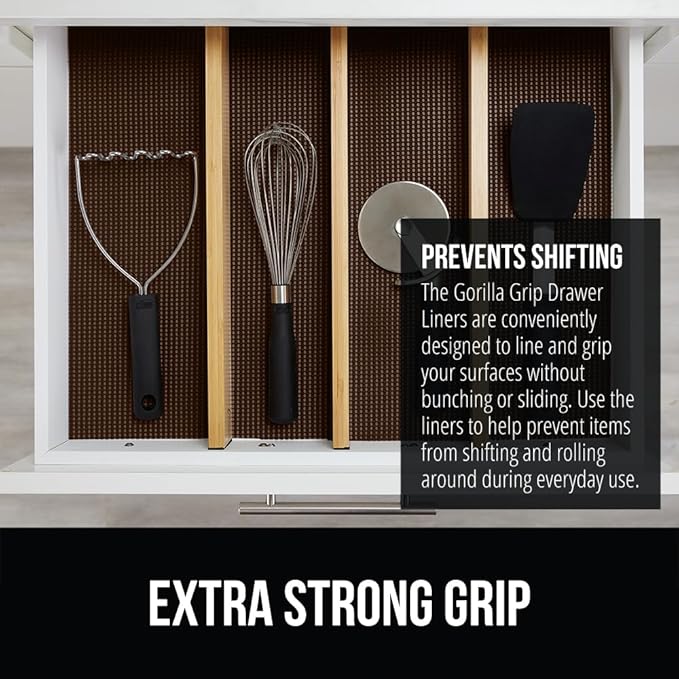 GORILLA GRIP powerGRIP Drawer Shelf and Cabinet Liner, Thick Strong Hold, Non-Adhesive Liners Protect Kitchen Cabinets and Cupboard, Bathroom Drawers, Easy Install, Breathable Mat, 20" x30', Chocolate