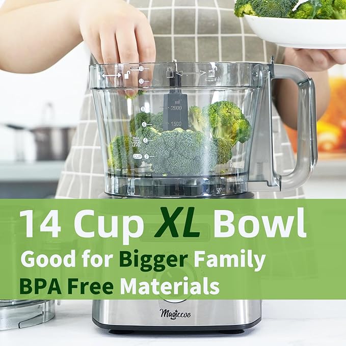 14-Cup Lemon Slicer Food-Processor - Large Feed Chute, 13 Speeds & Pulse, 3 Programs,Cheese Shredding, Cutting Fries, Meat Chopping, Shredding and Slicing, Mixing and Doughing, for Home Use