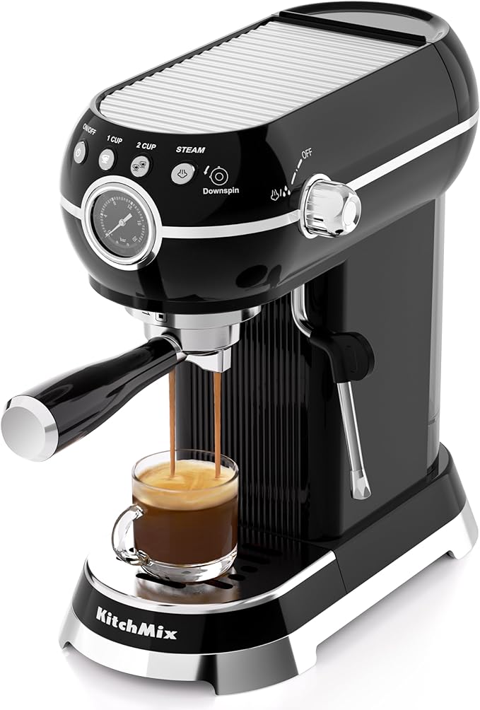 Expressions 20 Bar Espresso Machine with Milk Frother, Coffee Maker for Latte and Cappuccino, Removable Water Tank (Glossy drak)