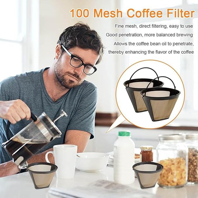 Reusable Coffee Filter Baskets 2PC, Cone Coffee Maker Filters Replacement Compatible with Ninja Coffee Machine, 8-12 Cup Coffee Filters for Cuisinart Coffee Maker Filter and Brewers, BPA Free