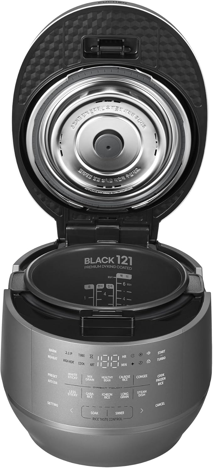 CRT-RPK0641MUS | 2.1 Ultra High-Pressure Induction Heating Rice Cooker 6 Cup (Uncooked) (1.14 quarts): 6 person serving / per use| Full Stainless Power Lock System | Auto Steam Clean | Voice Guide | Made in Korea | Dark Silver