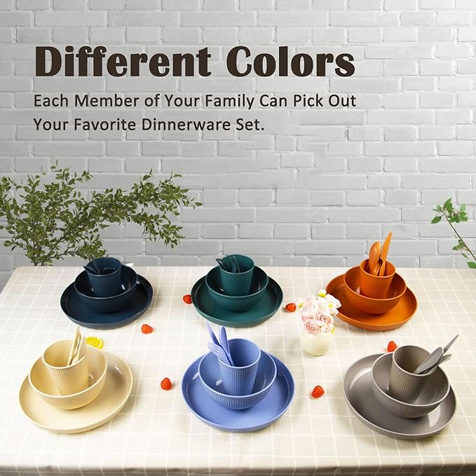 Wheat Straw Dinnerware Set, 36pcs Dishes Plates and Bowls Sets, Service for 6, Reusable Dinnerware Set Kitchen Cups Plates and Bowls Sets