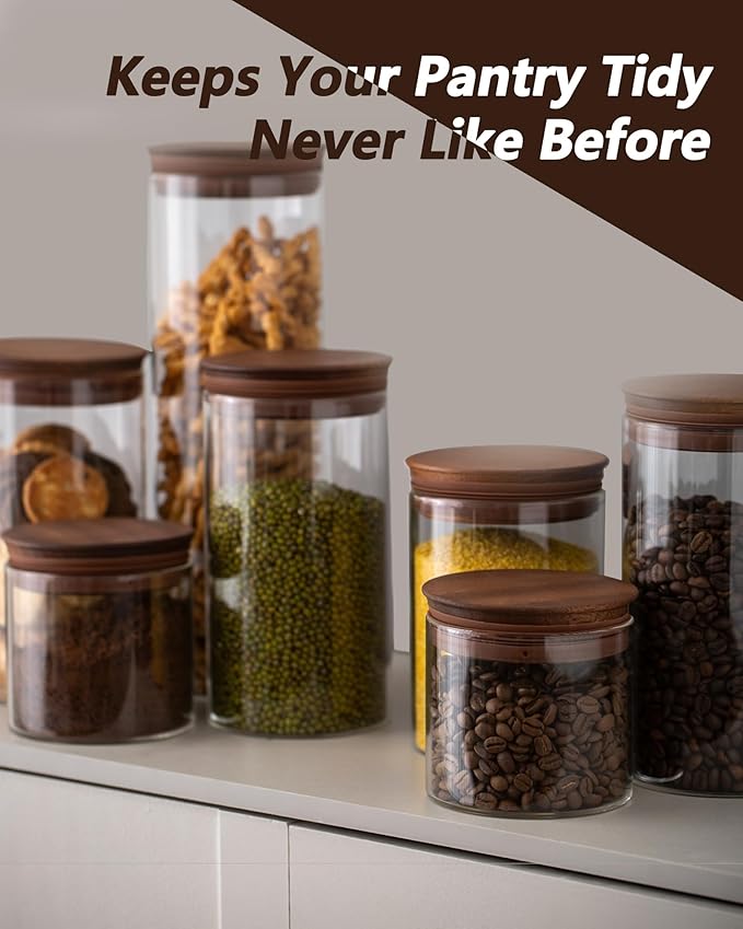 500ml Glass Coffee Canister with Wooden Lids and Scoop, Kitchen Coffee Container Set of 2 Hold Up to Total 12 oz of Coffee Bean, Airtight Food Storge Jars for Ground Coffee Bar Cereal Snack