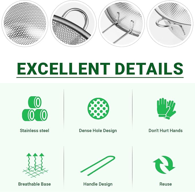 2 Pack Stainless Steel Colander with Handle 8.8" and 10" Kitchen Metal Basin Colander Handheld Mesh Strainer Deep Fry Basket Colander for Strain, Fry or Cook Vegetables, Pasta, Wash fruits