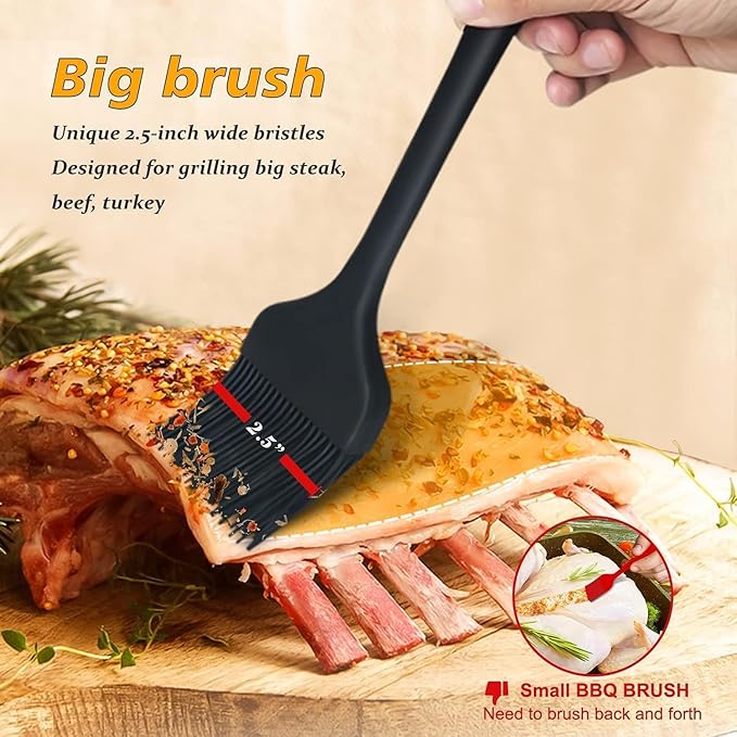 WALFOS Extra Large Silicone Basting Pastry Brush, 2.5 inch Wide Bristle Butter Oil Brush, Prefect for BBQ Grill Baking Kitchen Cooking-Pieces Design, BPA Free and Dishwasher safe