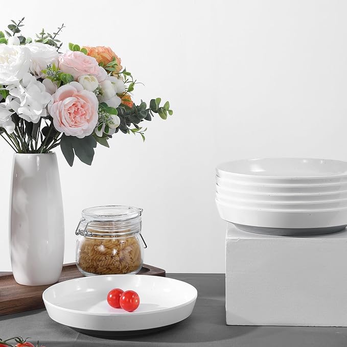 Webbylee 8.25" Melamine Pasta Bowls Set of 6-28oz Melamine Large Salad Bows,Durable Serving Bowls for Cereal, Fruit, Soup,Deep Enough for Kitchen and Dining White/Grey