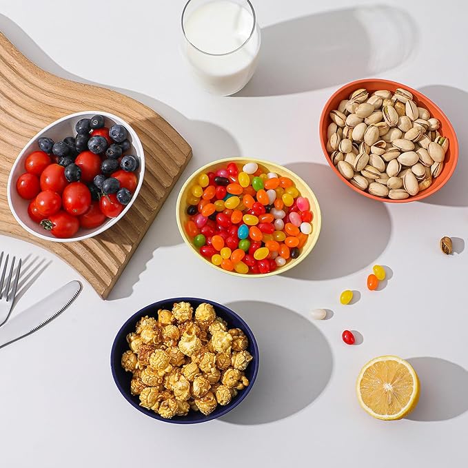 10 oz Small Bowl, Wheat Straw Bowl Sets of 4, Unbreakable and Lightweight Bowls for Kitchen, Plastic Bowls Reusable for Ice Cream, Snack and Dessert (Mondrian Series)