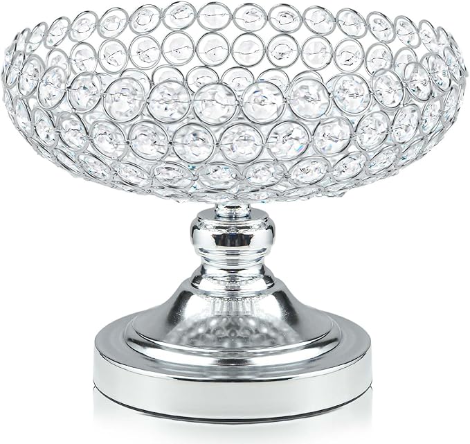 Hollow-Carved Design Crystal Fruit Bowl for Table Centerpiece/Counter/Gorgeous Fruit tray for your Kitchen.Nice Gift for her.(Silver, Bowl shape 1pc)
