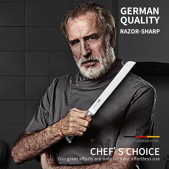 MAD SHARK Bread Knife 10 Inch Pro Serrated Bread Cutter, German High Carbon Stainless Steel Ultra Sharp Cake Knife with Ergonomic Handle, Ideal for Bread, Cakes, Bagels, and More