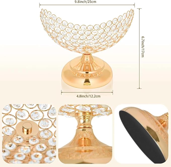 Crystal Fruit Bowl for Table Centerpiece, Snack and Dessert Holder, Elegant Crystal Bowl for Party Table (Gold, Ship Type)