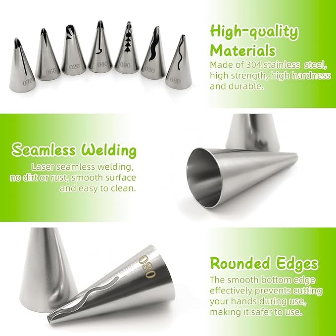 Suuker 9 Pieces Ruffle Piping Tips Set, Stainless Steel Vintage Cake Piping Tips Pleated Skirt Piping Nozzles Set, Cake Decorating Tips for Cake Cupcakes Cookies