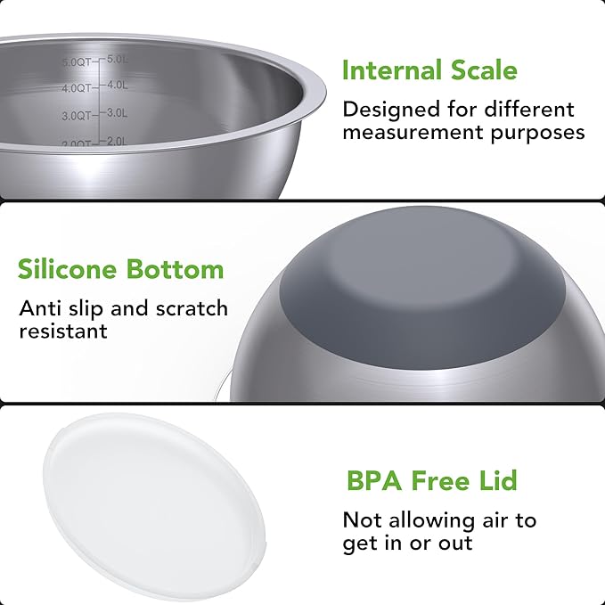 304 Stainless Steel Colander and Strainer, 5QT Large Capacity and 6QT Mixing Bowl, Micropore for Washing Rice, Fruit, and Cooked Pasta, Perfect Draining for Grain and Bean