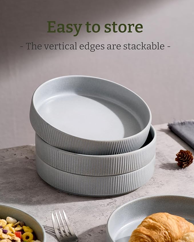 famiware Star 7.5" Pasta Bowls Set, Salad Bowl Set of 6, Double Reactive Glaze, Stackable, Perfect for Your Friend for Housewarming, Thanksgiving, Christmas, Light Gray