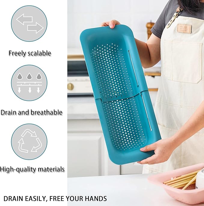 Collapsible Sink Colanders and Strainers Basket Over the Sink Colander Collapsible Colander Extendable Plastic Fruit Vegetable Strainer Drainer Basket for Kitchen(Green )