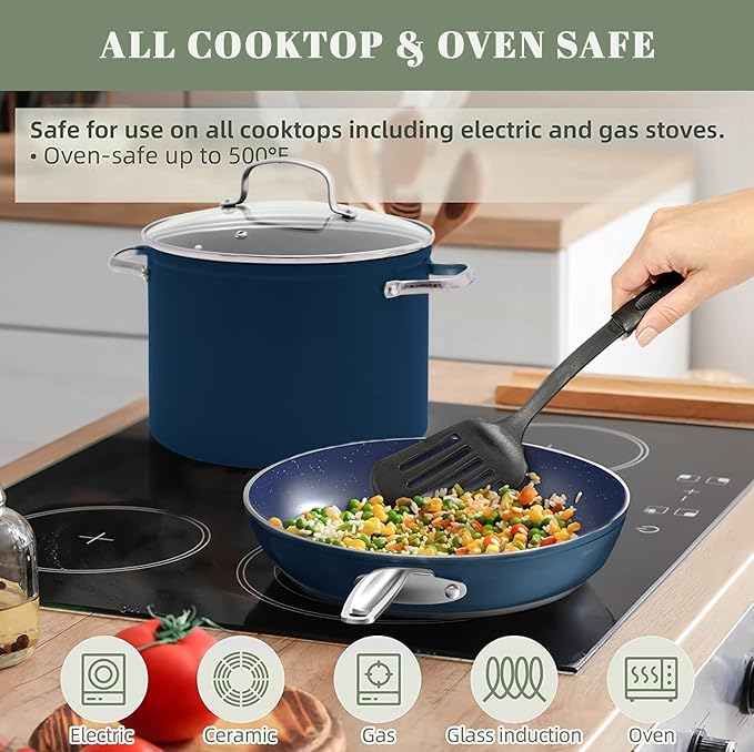 Nuwave 12pc Forged Lightweight Cookware Set, G10 Healthy Duralon Ceramic Ultra Non-Stick Coating, Vented Tempered Glass Lids, Stay-Cool Handles, Induction-Ready & Works on All Cooktops, PFAS Free